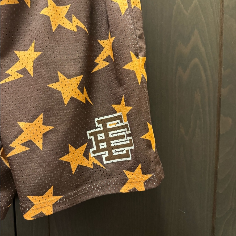 Eric Emanuel Brown Star Patterned Men's Mesh Shorts - Picture 2 of 4